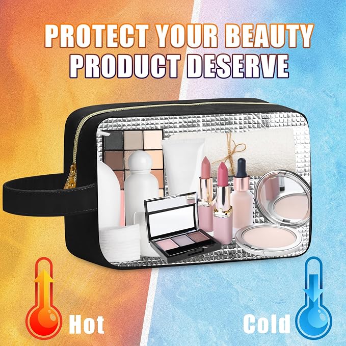 Kacctyen Insulated Makeup Bag for Car Women Cosmetics Bag Heat-resistant Travel Makeup Organizer Waterproof Skincare Case from Melting Freezing Winter Valentines Gift for Women(Medium,Portable,Black) - Image 4