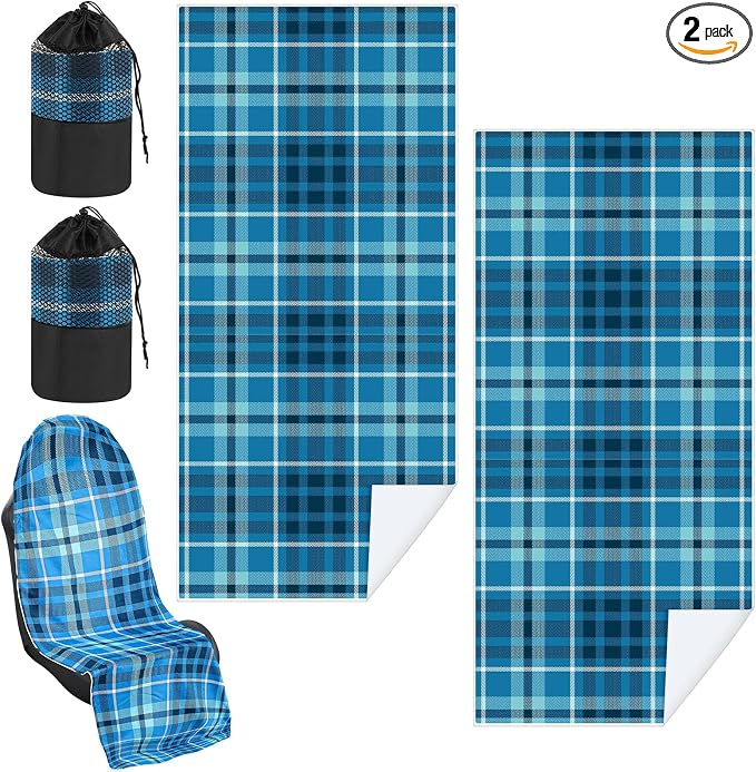 Hahafelt 2 Pack Car Seat Towel Cover with Storage Bag, Blue Plaid | 63 x 32 in Car Towel Seat Cover Non Slip Waterproof, Gym Workout Swimming Running, Machine Washable Sweat Absorbent Protector by Hahafelt