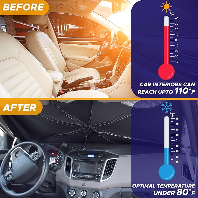 ECONOUR Car Windshield Sunshade Umbrella, Bendable Front Windshield Sun Shade for UV Protection & Interior Heat Reduction, Foldable Car Sunshade for Sedan & SUV - Image 8