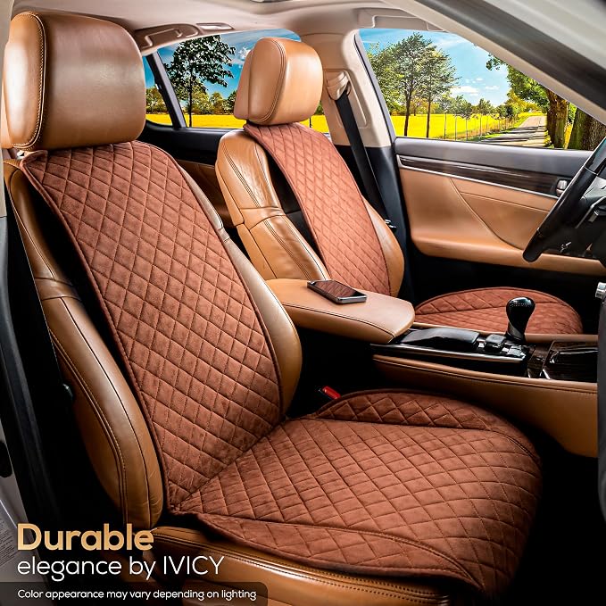 IVICY Faux Suede Front Car Seat Cover, Seat Protector, 1 Unit, Brown | Non-Slip Bucket Sear Cover for Most Cars, SUVs, Vans & Trucks – Machine Washable, Side-Airbag Friendly - Image 8