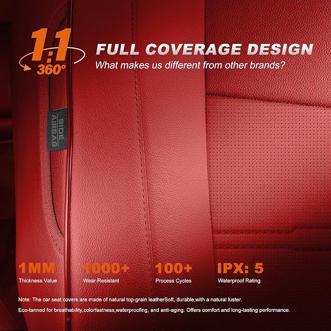 Custom Fit Seat Covers for Honda CRV: 2023 2024 2025 2026 | Front&Rear Full Set Faux Leather Car Seat Cover Waterproof Airbag Compatible (5 Seats,Red) - Image 8