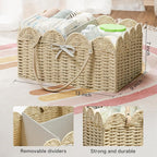 Angelhood Paper Rope Diaper Caddy, Scalloped Baskets with Removable Divider | Woven Floral Baby Diaper Organizer for Changing Table,Baby Shower Gifts,Portable Car Organizer for Diapers - Image 2