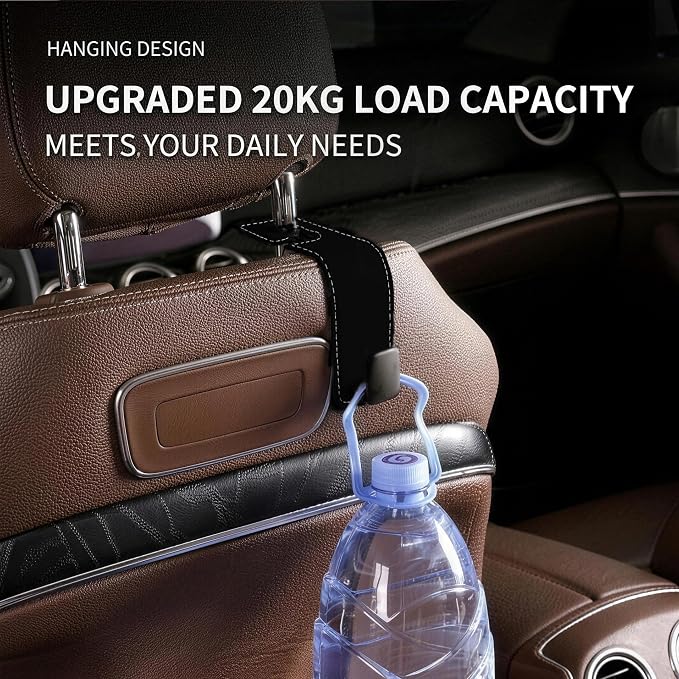 Car Headrest Hook,Premium Leather Back Seat Hanger for Purse & Bags | Solid 40lb metal core,360-degree silent rotation,space-saving hidden folding,durable dual support(2, Suede Black) - Image 6