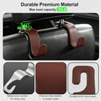 Car Seat Headrest Hook Heavy Duty 55lb Metal Hanger with Leather for Bags | Universal Vehicle Seat Back Organizer, Ergonomic Design, Hang Groceries Handbag Backpack Water Bottle, 2 Pack Brown - Image 3