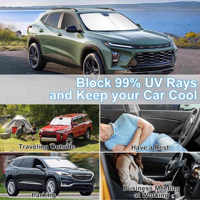 3PCS Car Window Shades Front Windshield Sun Shade Foldable Window Shade Custom Fit for 2013-2023 Che-vrolet Che-vy Trax Car Shades for Front Windows Anti-UV Rays Block Heat - Image 6