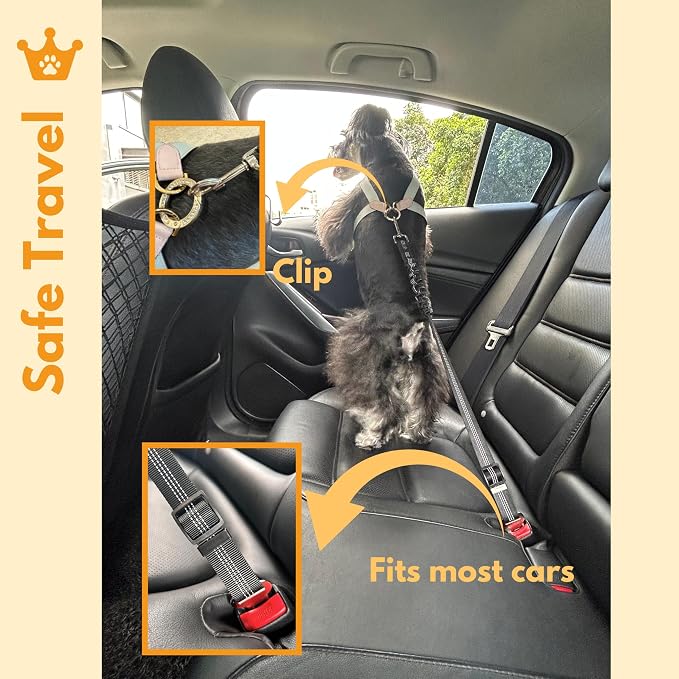 Dog Travel Kit 8PC Seat Belt Leash Barrier Net Bowl Hooks Set | Pet Car Accessories Essentials Kit, Adjustable Seat Belt Leash, Portable Collapsible Bowl, Dog Net Barrier, Headrest Hooks - Image 3