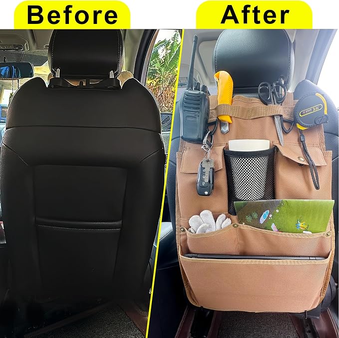 Car Seat Back Organizer with Multiple Pockets and Hooks (brown) - Image 6
