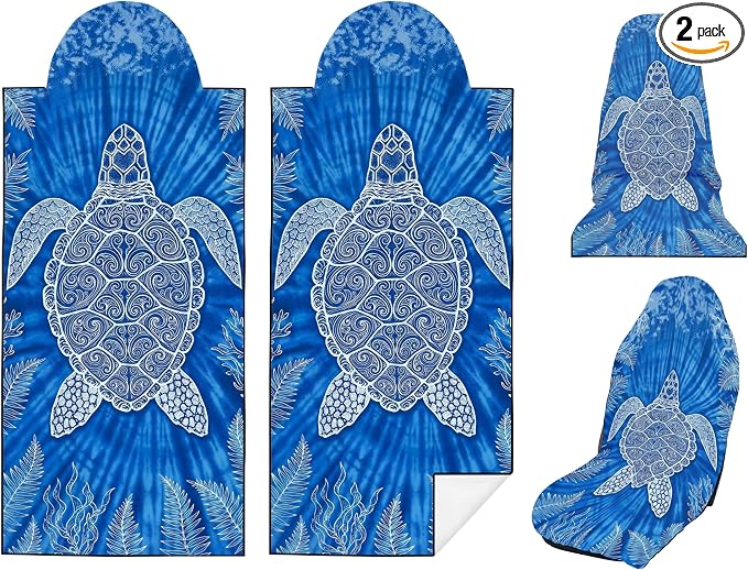2 Pack Car Seat Towel Covers, Sweat-Proof Microfiber Seat Protectors for Gym, Running, Beach & Workout, Breathable Quick-Dry, Machine Washable, Blue Sea Turtle Print, Universal Fit by Semtomn