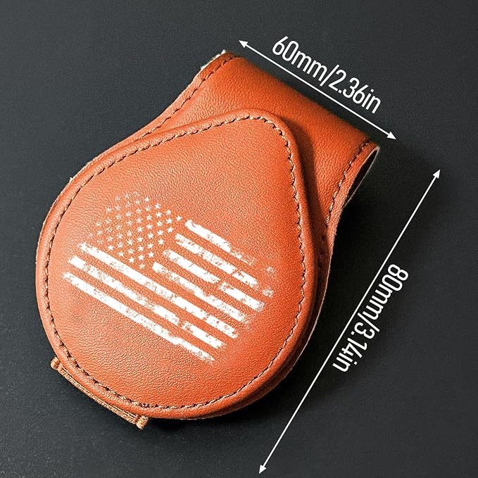 American Flag - Car Sunglass Holder, Magnetic Leather Eyeglass Hanger Mount Clip Holder for Car Visor Accessories (Brown) | Magnetic Leather - Image 3