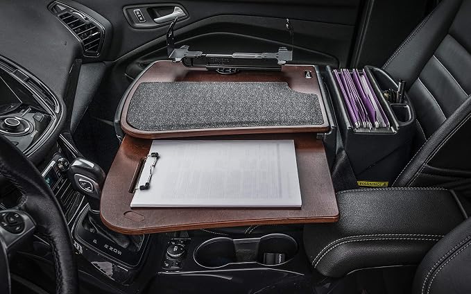 AutoExec AE-GMCD-PS-PI-21M GripMaster Car Desk for Your Vehicle Workstation and Mobile Office, Mahogany with Printer Stand and 400 watt Power Inverter | Vehicle Workstation, Mobile Office, Printer Stand, 400 Watt Power Inverter - Image 3