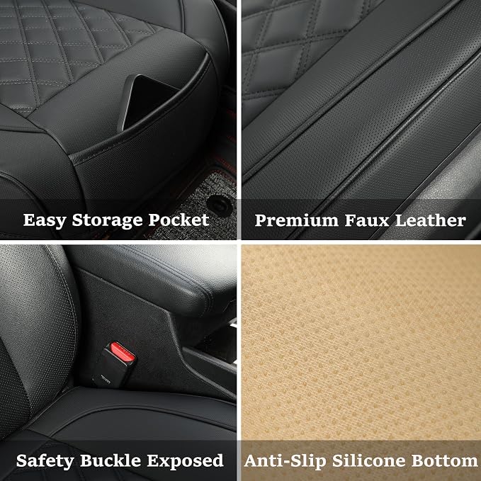 1 Pack Leather Front Car Seat Covers,Bottom Seat Covers for Cars,Driver Car Seat Cover,Luxury Seat Protectors,Waterproof,Anti-Slip,Full Wrap,for Most Vehicles,Sedan,Truck,SUV(Black) - Image 2