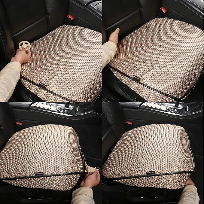 Auto Newer Breathable Universal Four Seasons Car Seat Covers, Luxury Car Seat Cushion，Protectors for Front Seat Bottoms,Compatible with 95% Vehicles， Fit for Cars Truck SUV (Gold Beige,2PCS) - Image 6