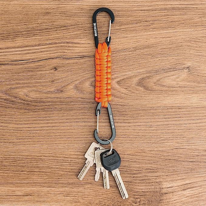 BRAVESHINE Paracord Keychain Carabiner Clip | D Ring Hanger Lanyard Hook | 7.3inch Long | for Stroller, Water Bottle, Key, Backpacks, Men, Women, Luggage, Car Seat Headrest, Fence, Bag Charms - Image 7