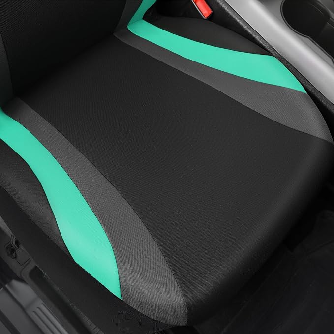 CAR PASS Line Rider Sporty Front Seat Covers,Mint Car Seat Covers Two Front Seats Only for Cute Women Girl, Airbag Compatible,Universal Fit Sedans,Cars,Vans,SUV,Truck(Black and Mint) - Image 5