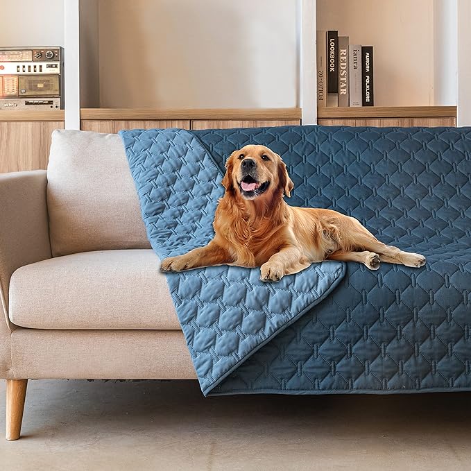 gogobunny 100% Double-Sided Waterproof Dog Bed Cover Pet Blanket Sofa Couch Furniture Protector for Puppy Large Dog Cat, Reversible (82x102 Inch (Pack of 1), Dark Blue/Light Blue) by gogobunny