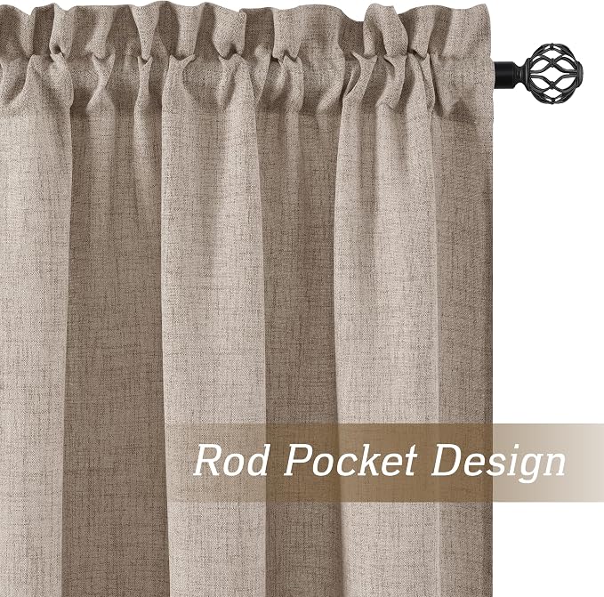 RYB HOME Linen Sheer Curtains 90 inches Long for Living Room | Breathable, Weave Textured, Rod Pocket, Semi Sheer, Oatmeal, for Dining Room, W52 x L90, 2 Panels Set - Image 3