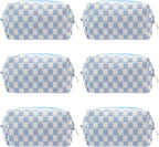 Checkered Makeup Bag for Purse, Small Travel Cosmetic Pouch,Blue,6 Pack | Cute Zipper Makeup Organizer for Women, Travel Essentials, Toiletries, Makeup Brushes, Beauty Accessories&Bridesmaid Gifts by PAZIMIIK