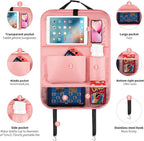 LUCMO Car Backseat Organizer with Foldable Tablet Holder, Pink | 2 Pcs,6 Storage Pockets,Foldable Food Tray,Protectors Kick Mats,Travel Accessories,Seat Cover,Road Trip Essentials - Image 2