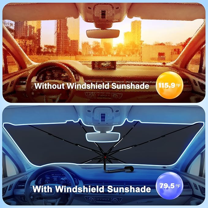 EcoNour Car Windshield Sunshade Umbrella | Foldable Windshield Sun Shade Cover | Front Car Window Shade for Maximum UV Rays & Heat Protection | 240T Polyester Umbrella Sunshade - Image 6