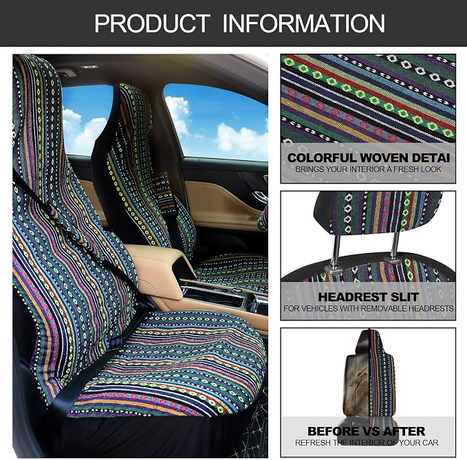 Frienda 14 Pcs Baja Saddle Blanket Car Seat Covers Full Set,Stylish Style - Image 3