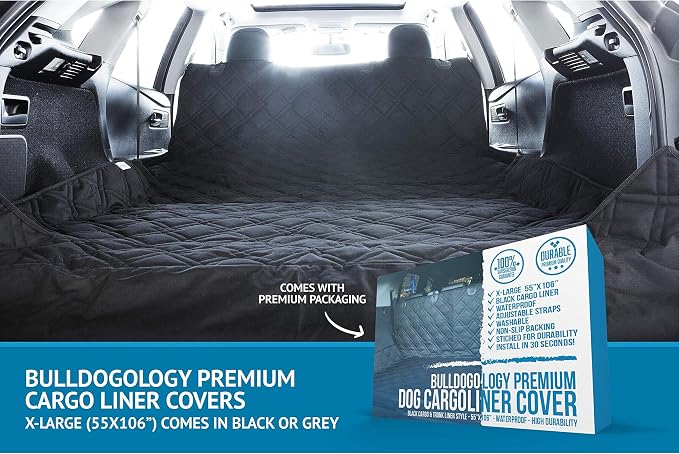Bulldogology SUV Cargo Liner for Dogs 55"x106" Heavy Duty Pet Trunk Cargo Cover - Dog Car Seat Cover Waterproof Nonslip - Dog Hair, Muddy Paws, Scratches Cover Protector for Cars Vans (X-Large, Black) - Image 8