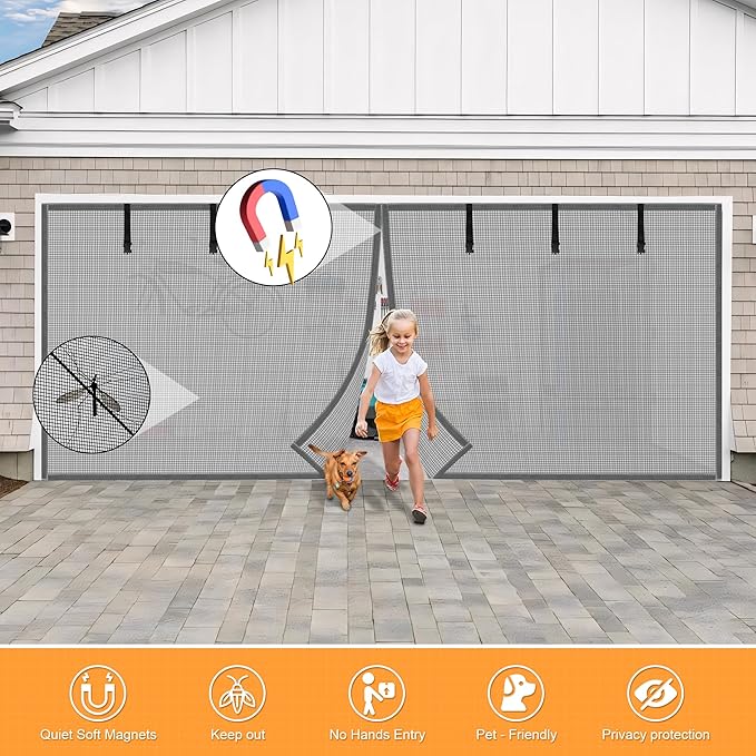 LIAMST Privacy Garage Door Screen Blackout for 1 Car Garage-12x7FT Privacy Silver Grey Heavy Duty Magnetic Garage Screen, Hands Free, Magnetic Privacy Garage Screen Door, PSNO1 - Image 7