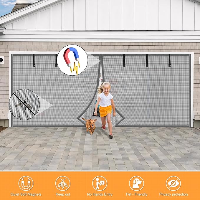 Privacy Garage Door Screen Blackout for 1 Car Garage- 8x7FT Privacy Silver Grey Heavy Duty Magnetic Garage Screen, Hands Free, Magnetic Privacy Garage Screen Door - Image 3