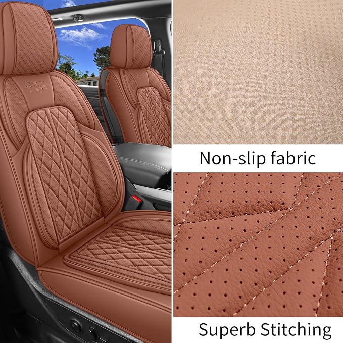 Car Seat Cover Custom Fit for Ford F150 2009-2026 Faux Leather Seat Cover Set Compatible with Regular Cab Super Cab Super Crew Pickup Truck Cushions(Brown, Front Seat) - Image 4