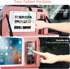 LUCMO Car Backseat Organizer with Foldable Tablet Holder, Pink | 2 Pcs,6 Storage Pockets,Foldable Food Tray,Protectors Kick Mats,Travel Accessories,Seat Cover,Road Trip Essentials - Image 6
