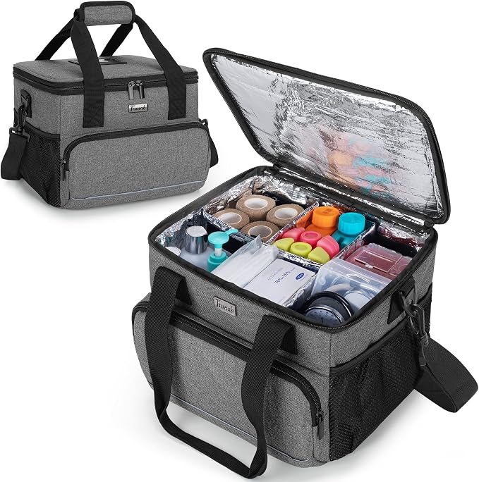 Trunab Insulated Medical Bag with Dividers, Medicine Pouch,Grey | Empty Bag for Custom Setup, Ideal for Home, Travel and Camping by Trunab