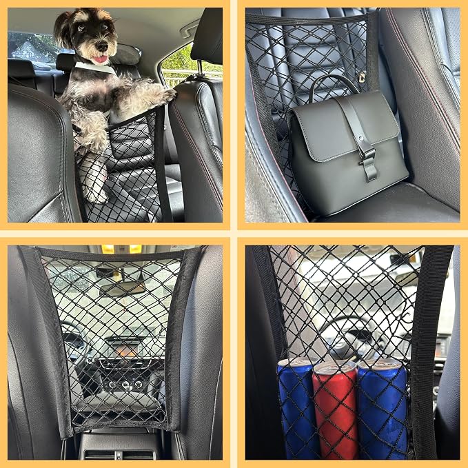 Dog Travel Kit 8PC Seat Belt Leash Barrier Net Bowl Hooks Set | Pet Car Accessories Essentials Kit, Adjustable Seat Belt Leash, Portable Collapsible Bowl, Dog Net Barrier, Headrest Hooks - Image 5