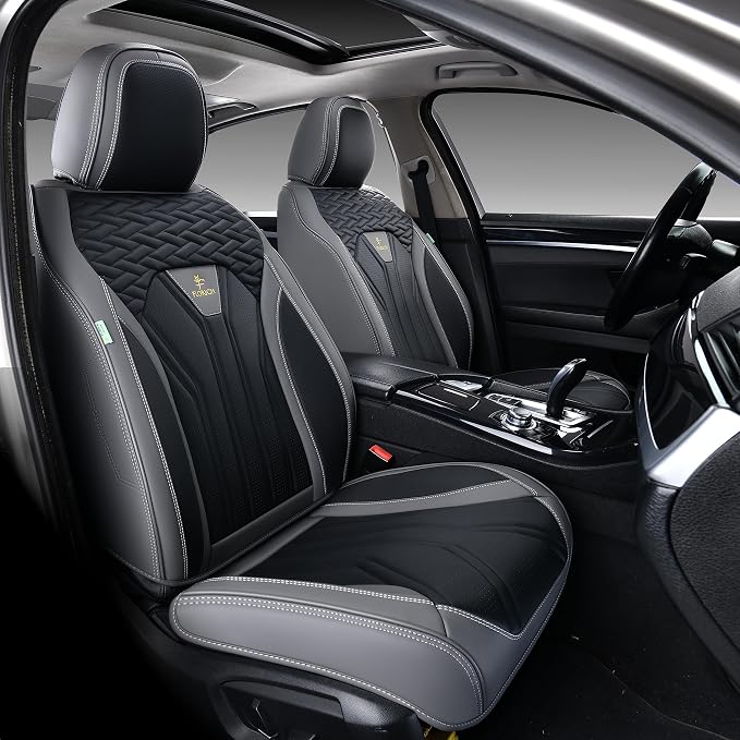 Seat Covers for Cars, Waterproof Seat Covers, Leather Car Seat Covers 2 Pack, Universal Seat Cushion Protector for Most Cars Trucks SUV-Gray&Black by FLORICH
