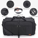 120L Foldable Collapsible Waterproof Travel Duffel Bag for Men and Women | with Shoe Compartment, Black, 34" Duffle for Weekender Gym Sport, Tear Resistant - Image 4
