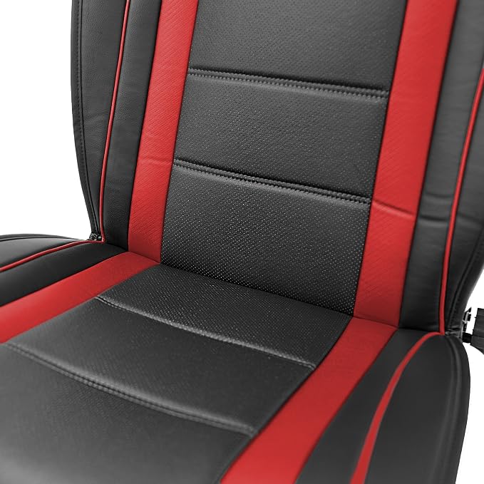 FH Group Front Set Faux Leather Car Seat Cushions - 2 Pack Seat Covers for Cars Trucks SUV, Waterproof, Universal Fit Seat Covers, Red/Black - Image 5