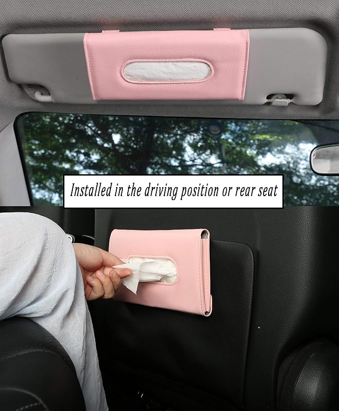 Pink Car Tissue Holder for Sun Visor, Car Accessories for Women | Car napkin holder attaches to visor/back seat fast, easy refill, great for drivers and passengers, fits cars, trucks & SUVs - Image 3