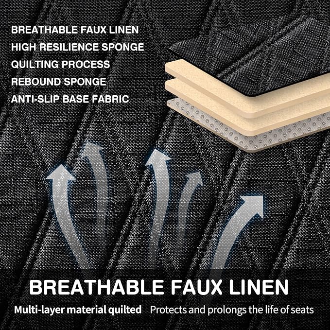 Leader Accessories Faux Linen Rear Bench Seat Cover, Size M, Black | Breathable Back Seat Protector With Non-Slip Bottom, Diamond Stitched Bench Seat Cushion for Vehicles Cars Van SUV Truck - Image 2
