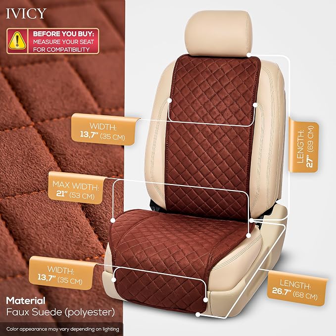 IVICY Faux Suede Front Car Seat Cover, Seat Protector, 1 Unit, Brown | Non-Slip Bucket Sear Cover for Most Cars, SUVs, Vans & Trucks – Machine Washable, Side-Airbag Friendly - Image 3