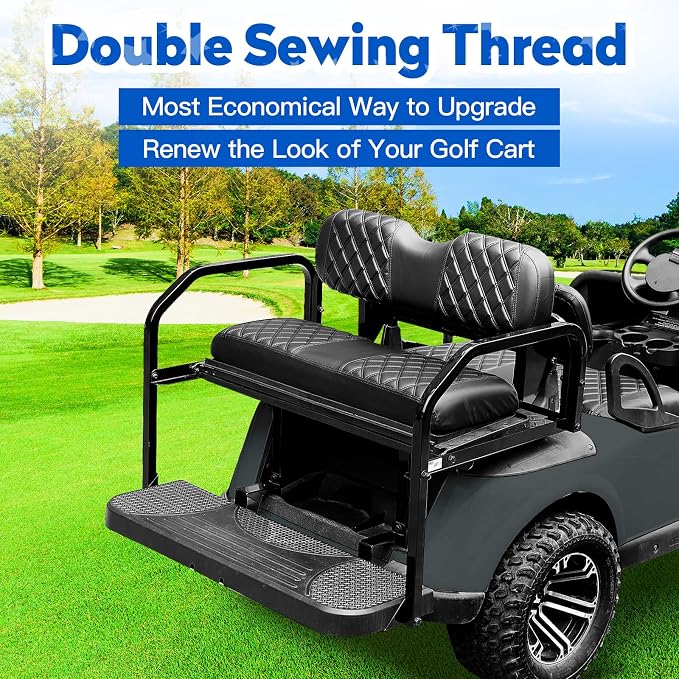 NOKINS Golf Cart Seat Covers 4 Piece Fits Yamaha Drive G29 /Drive2 | Front and Rear Seat Vinyl Covers, Golf Cart Accessories, No Staples(Black&Black Stitch) - Image 3