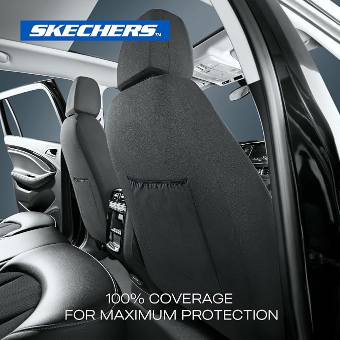 Skechers Seat Covers, Premium Breathable Polyester Seat Covers, Car Seat Covers Front Seats Airbag Compatible, Automotive Comfort for Most Cars, Vans, Trucks, SUVs (Two Front, Beige) - Image 5