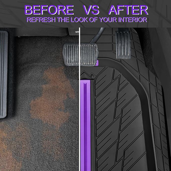 CAR PASS Tire Tread DeepDish Rubber Floor Mats for car Heavy Duty car mats All Weather, Universal XL~M Trim to Fit for Truck SUV Vehicle Automotive, Waterproof car mats 3 Piece (Purple Black) - Image 6