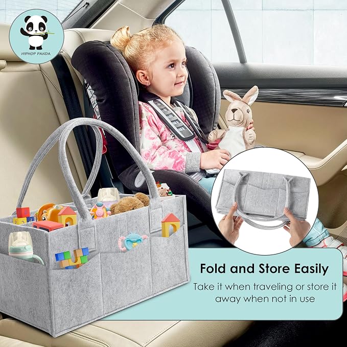 HIPHOP PANDA 2-Pack Diaper Caddy Organizer - Nursery Storage Bin & Car Organizer for Diapers, Wipes, and Baby Essentials - Dual-Color Solid Set (Dark Grey/Grey), Regular Size - Image 7