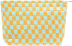 Checkered Makeup Bag for Purse, Small Flat Cosmetic Pouch,Orange Green | Cute Zipper Makeup Organizer for Women, Travel Essentials, Toiletries, Makeup Brushes, Beauty Accessories&Bridesmaid Gifts by PAZIMIIK