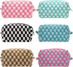 Checkered Makeup Bag for Purse, Small Cosmetic Pouch,Mix Color,6 Pack | Cute Zipper Makeup Organizer for Women, Travel Essentials, Toiletries, Makeup Brushes, Beauty Accessories&Bridesmaid Gifts by PAZIMIIK
