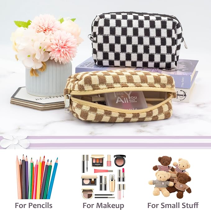 Checkered Makeup Bag for Purse, Small Cosmetic Pouch,Mix Color,6 Pack | Cute Zipper Makeup Organizer for Women, Travel Essentials, Toiletries, Makeup Brushes, Beauty Accessories&Bridesmaid Gifts - Image 5