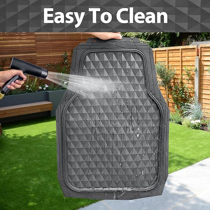 CAR PASS Deep Dish Heavy Duty Rubber Car Floor Mats All Weather, Gray | 3D Rhombus Waterproof, Durable Anti-Slip, Trim to Fit Liner Universal Fit 95% Automotive Sedan SUV Truck, Easy Clean 3 Pieces - Image 7