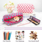 Checkered Makeup Bag for Purse, Small Travel Cosmetic Pouch,Magenta Green | Cute Zipper Makeup Organizer for Women, Travel Essentials, Toiletries, Makeup Brushes, Beauty Accessories&Bridesmaid Gifts - Image 4