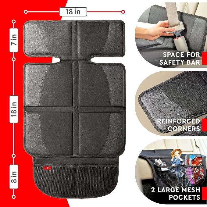 Helteko Car Seat Protector, 2 Pack Seat Protection Mat with Thick Padding, Durable Waterproof Fabric, Leather Reinforced Corners and Mesh Pockets - Image 6