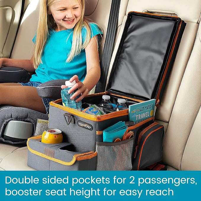 High Road CarHop Car Caddy Organizer with Tray, Trip Cooler and Cup Holder | Middle Seat Organizer for Kids Toys and Snacks in the Backseat and Passenger Seat Car Snack Organizer for Drivers - Image 3