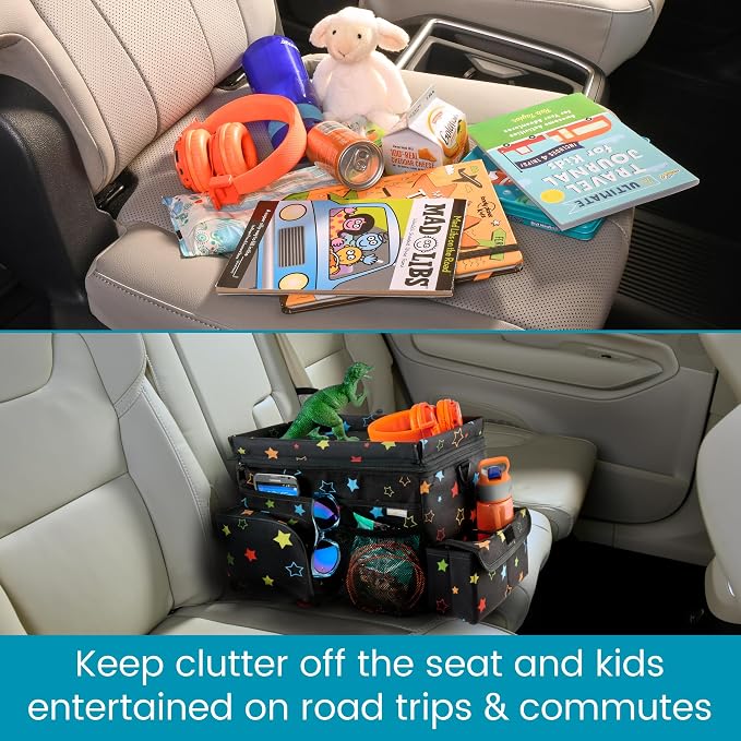 High Road CarHop Car Caddy Organizer With Cooler and Cup Holders | Sturdy Snack and Play Backseat Organizer for Kids with Top Tray and 6 Organization and Storage Pockets - Image 3
