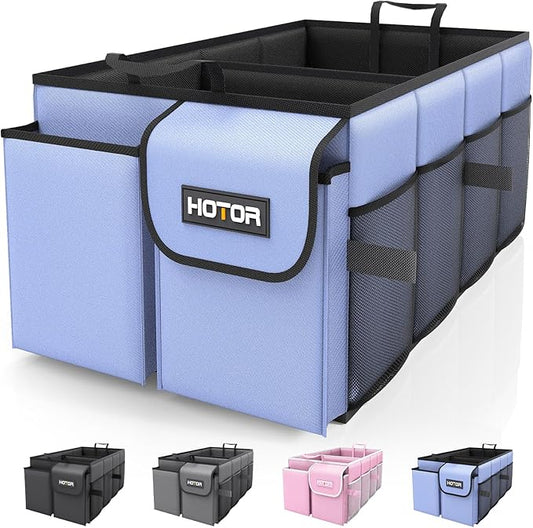 HOTOR Trunk Organizer - Foldable Car Organizer for SUVs & Sedans Storage | Sturdy Car Organization for Men & Women, Car Accessories, Tools, Sundries, Blue, 2 Compartments, 21.3" x 12.6" x 10.6" by HOTOR